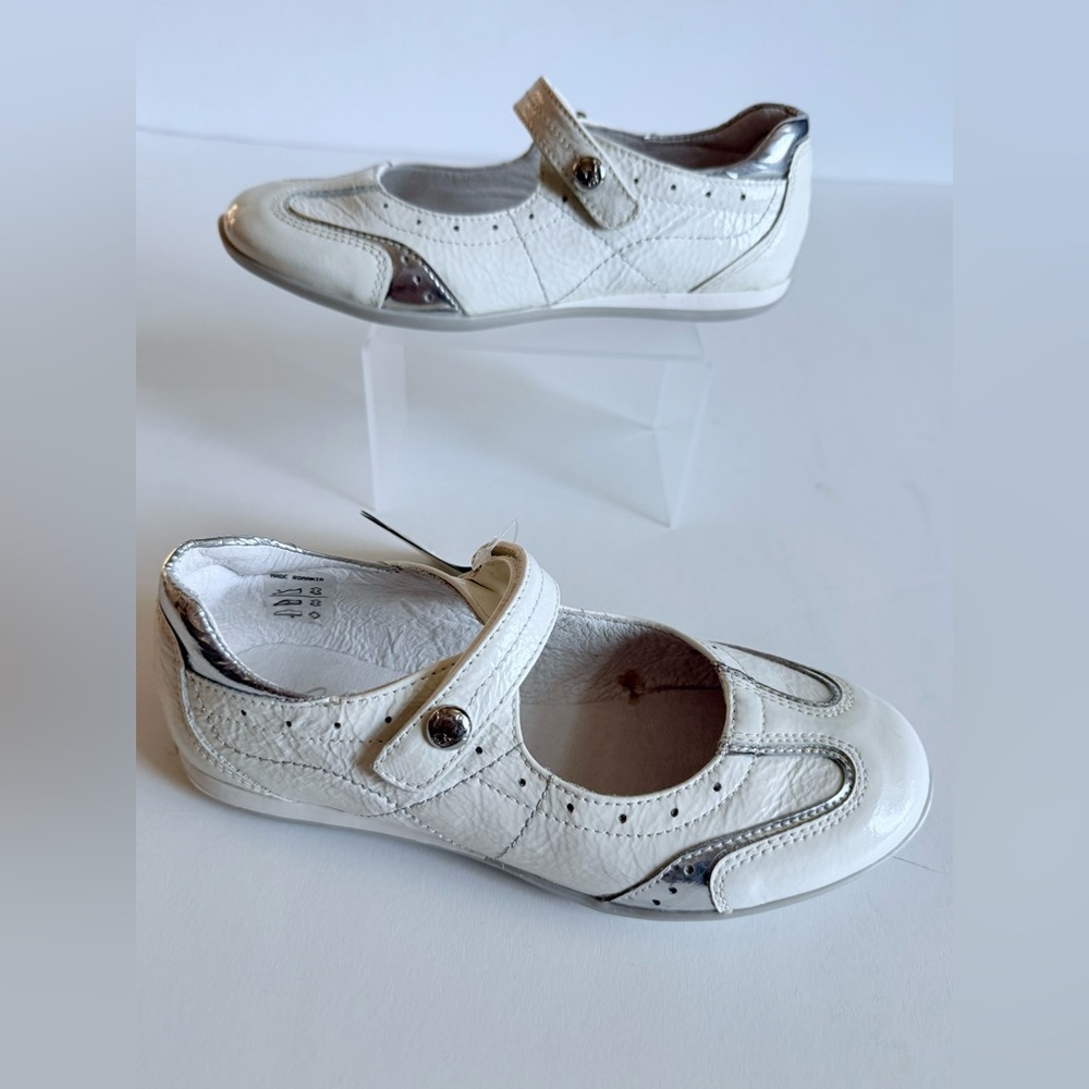 Ciao Trendy by Ciao Bimbi Girls Leather Mary Jane Shoes White/Silver EU 32 NIB